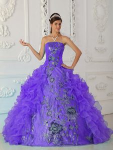 Exquisito Vestido De Fiesta Estrapless Hasta El Suelo Bordado Púrpura Vestido De Quinceañera