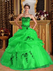Verde Vestido De Fiesta Dulceheart Hasta El Suelo Satén Y Organdí Bordado Vestido De Quinceañera
