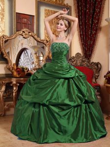 Verde Vestido De Fiesta Estrapless Hasta El Suelo Tafetán Bordado Y Vestido De Quinceañera