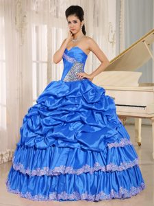 2015 Azul Aqua Beaded Y Pick-ups Vestido De Quinceañera para Por Encargo