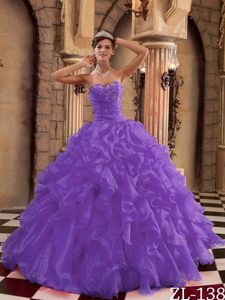 Púrpura Vestido De Fiesta Dulceheart Hasta El Suelo Volantes Organdí Vestido De Quinceañera