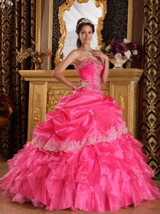 Caliente Rosa Vestido De Fiesta Estrapless Hasta El Suelo Organdí Vestido De Quinceañera