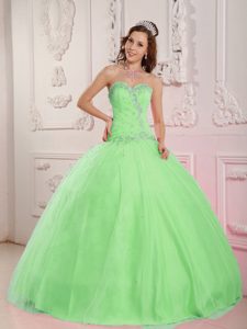 Precioso Vestido De Fiesta Dulceheart Hasta El Suelo Tul Verde Manzana Vestido De Quinceañera