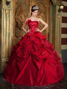 Rojo Vestido De Fiesta Estrapless Hasta El Suelo Tafetán Flor Hecha A Manos Vestido De Quinceañera