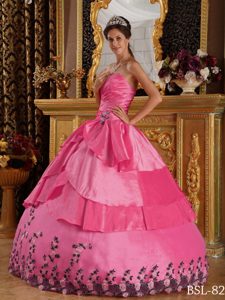 Caliente Rosa Vestido De Fiesta Dulceheart Hasta El Suelo Tafetán Vestido De Quinceañera