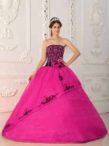 Caliente Rosa Vestido De Fiesta Estrapless Hasta El Suelo Satén Y Organdí Vestido De Quinceañera