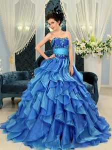 Azul Corte A Organdí Estrapless New Designer Vestido De Quinceañera para 2015