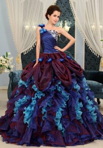 Multi-Color Volantes Un Sólo Hombro Vestido De Fiesta Con Y Made Floress Maravilloso 2015 Vestido De Quinceañera