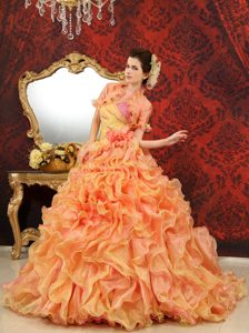 Un Sólo Hombro Multi-Color Vestido De Fiesta Flor Hecha A Manos Organdí Moderno Wedding Vestido