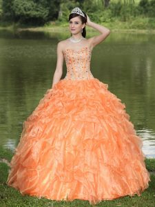 Naranja Vestido De Quinceañera Clearance Con Dulceheart Beaded Volantes Layered Decorate Organdí