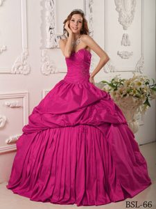 Exclusivo Vestido De Fiesta Dulceheart Hasta El Suelo Bordado Tafetán Caliente Rosa Vestido De Quinceañera