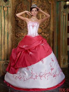 Rojo Vestido De Fiesta Estrapless Hasta El Suelo Bordado Satén Vestido De Quinceañera