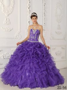 Púrpura Vestido De Fiesta Dulceheart Hasta El Suelo Satén Y Organdí Vestido De Quinceañera