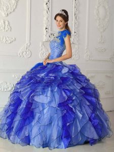 Azul Real Vestido De Fiesta Estrapless Hasta El Suelo Satén Y Organdí Bordado Vestido De Quinceañera