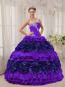 Púrpura Vestido De Fiesta Straplesas Hasta El Suelo Tafetán Y Ruch Vestido De Quinceañera