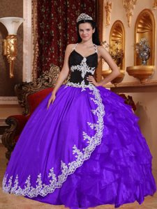 Púrpura Vestido De Fiesta V-neck Hasta El Suelo Tafetán Y Organdí Vestido De Quinceañera