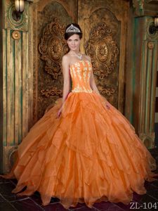 Maravilloso Vestido De Fiesta Estrapless Hasta El Suelo Organdí Naranja Vestido De Quinceañera