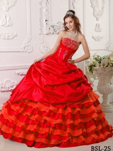 Rojo Vestido De Fiesta Estrapless Hasta El Suelo Tafetán Bordado Vestido De Quinceañera
