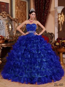 Azul Real Vestido De Fiesta Dulceheart Hasta El Suelo Organdí Bordado Vestido De Quinceañera