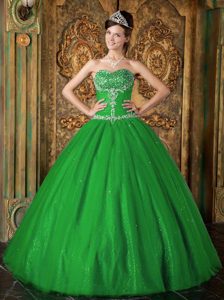 Verde Corte A / Princesa Dulceheart Hasta El Suelo Bordado Tul Vestido De Quinceañera