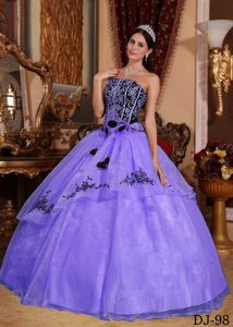 Púrpura Vestido De Fiesta Estrapless Hasta El Suelo Organdí Bordado Vestido De Quinceañera