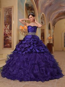 Púrpura Oscuro Vestido De Fiesta Dulceheart Hasta El Suelo Organdí Y Tafetán Bordado Vestido De Quinceañera