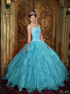 Maravilloso Vestido De Fiesta Estrapless Hasta El Suelo Organdí Azul Aqua Vestido De Quinceañera