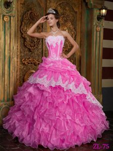 Caliente Rosa Vestido De Fiesta Estrapless Hasta El Suelo Volantes Organdí Vestido De Quinceañera
