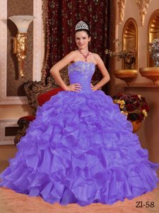 Púrpura Vestido De Fiesta Estrapless Hasta El Suelo Organdí Bordado Y Vestido De Quinceañera