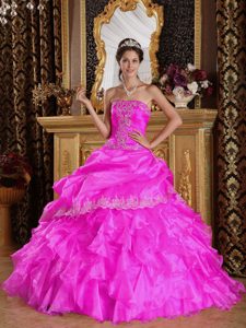 Caliente Rosa Vestido De Fiesta Estrapless Hasta El Suelo Organdí Vestido De Quinceañera