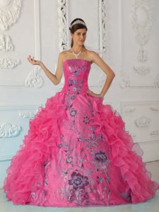 Exquisito Vestido De Fiesta Estrapless Hasta El Suelo Bordado Caliente Rosa Vestido De Quinceañera