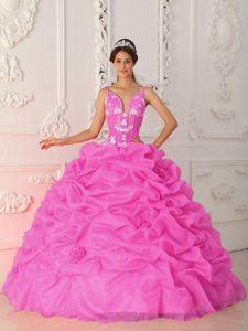 Caliente Rosa Vestido De Fiesta Tirantes Hasta El Suelo Satén Y Organdí Vestido De Quinceañera