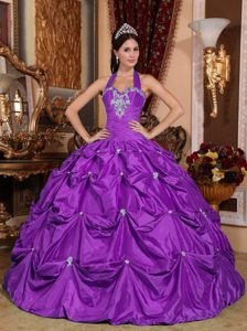 Púrpura Vestido De Fiesta Cabestro Superior Hasta El Suelo Tafetán Vestido De Quinceañera