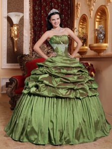 Verde Oliva Vestido De Fiesta Estrapless Hasta El Suelo Tafetán Vestido De Quinceañera