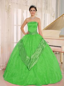Verde De La Primavera Beaded Decorate 2015 Vestidos De Quinceañera Con Estrapless