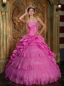 Caliente Rosa Vestido De Fiesta Dulceheart Hasta El Suelo Tafetán Y Tul Encaje Vestido De Quinceañera