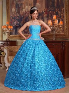 Azul Aqua Vestido De Fiesta Estrapless Hasta El Suelo Tejido Con Roling Floress Vestido De Quinceañera