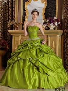 Verde Oliva Vestido De Fiesta Estrapless Hasta El Suelo Tafetán Bordado Vestido De Quinceañera
