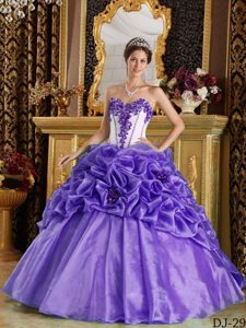 Púrpura Dulceheart Vestido De Fiesta Hasta El Suelo Organdí Flor Hecha A Manos Vestido De Quinceañera