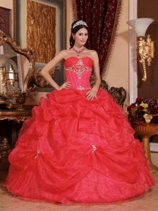 Rojo Coral Vestido De Fiesta Dulceheart Hasta El Suelo Organdí Bordado Vestido De Quinceañera