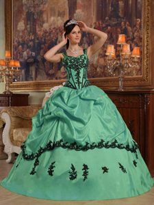 Verde Vestido De Fiesta Tirantes Hasta El Suelo Tafetán Vestido De Quinceañera