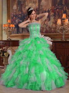 Verde Vestido De Fiesta Estrapless Hasta El Suelo Organdí Vestido De Quinceañera
