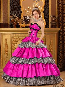 Popular Vestido De Fiesta Dulceheart Hasta El Suelo Tafetán Volantes Caliente Rosa Vestido De Quinceañera