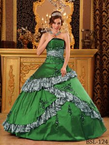 Verde Vestido De Fiesta Estrapless Hasta El Suelo Tafetán Bordado Vestido De Quinceañera