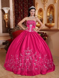 Caliente Rosa Vestido De Fiesta Estrapless Hasta El Suelo Tafetán Bordado Vestido De Quinceañera