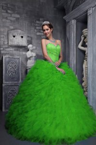 Exclusivo Dulceheart Tafetán Y Organdí Bordado Verde Vestido De Quinceañera