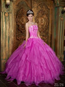 Maravilloso Vestido De Fiesta Estrapless Hasta El Suelo Organdí Caliente Rosa Vestido De Quinceañera