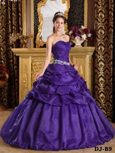 Púrpura Vestido De Fiesta Estrapless Hasta El Suelo Pick-ups Tafetán Vestido De Quinceañera
