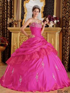 Caliente Rosa Vestido De Fiesta Dulceheart Hasta El Suelo Tafetán Bordado Vestido De Quinceañera