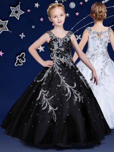 Vestido moderno sin mangas negro del desfile de la niña de la cremallera del organza de la cucharada para el quinceanera y la banquete de boda